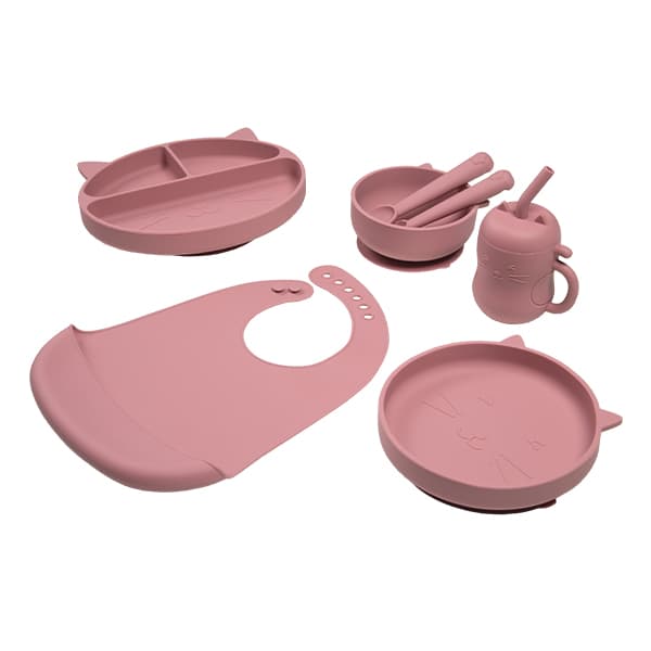 Set de Alimentación de Silicona Gatito Rosa Malva